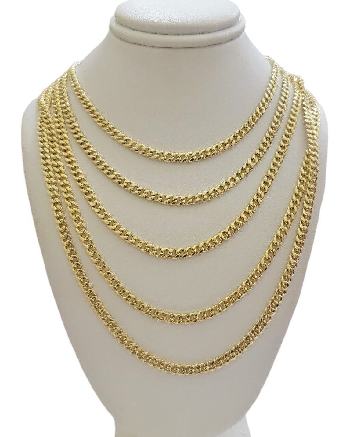 Real 10k Yellow Gold chain Miami Cuban Link 4mm 16 - 26" Necklace For Pendant 10kt - Reva Jeweler