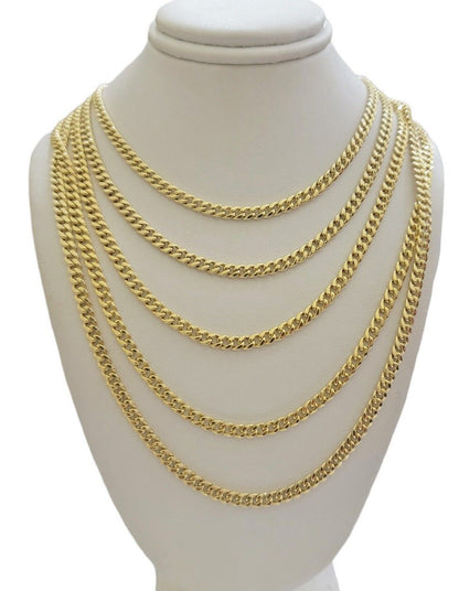 Real 10k Yellow Gold chain Miami Cuban Link 4mm 16 - 26" Necklace For Pendant 10kt - Reva Jeweler