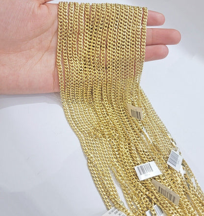 Real 10k Yellow Gold chain Miami Cuban Link 4mm 16 - 26" Necklace For Pendant 10kt - Reva Jeweler