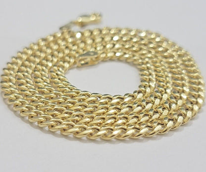 Real 10k Yellow Gold chain Miami Cuban Link 4mm 16 - 26" Necklace For Pendant 10kt - Reva Jeweler