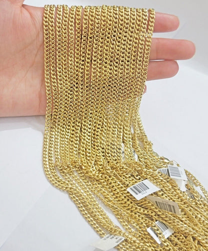 Real 10k Yellow Gold chain Miami Cuban Link 4mm STRONG Necklace For Pendant 10kt - Reva Jeweler