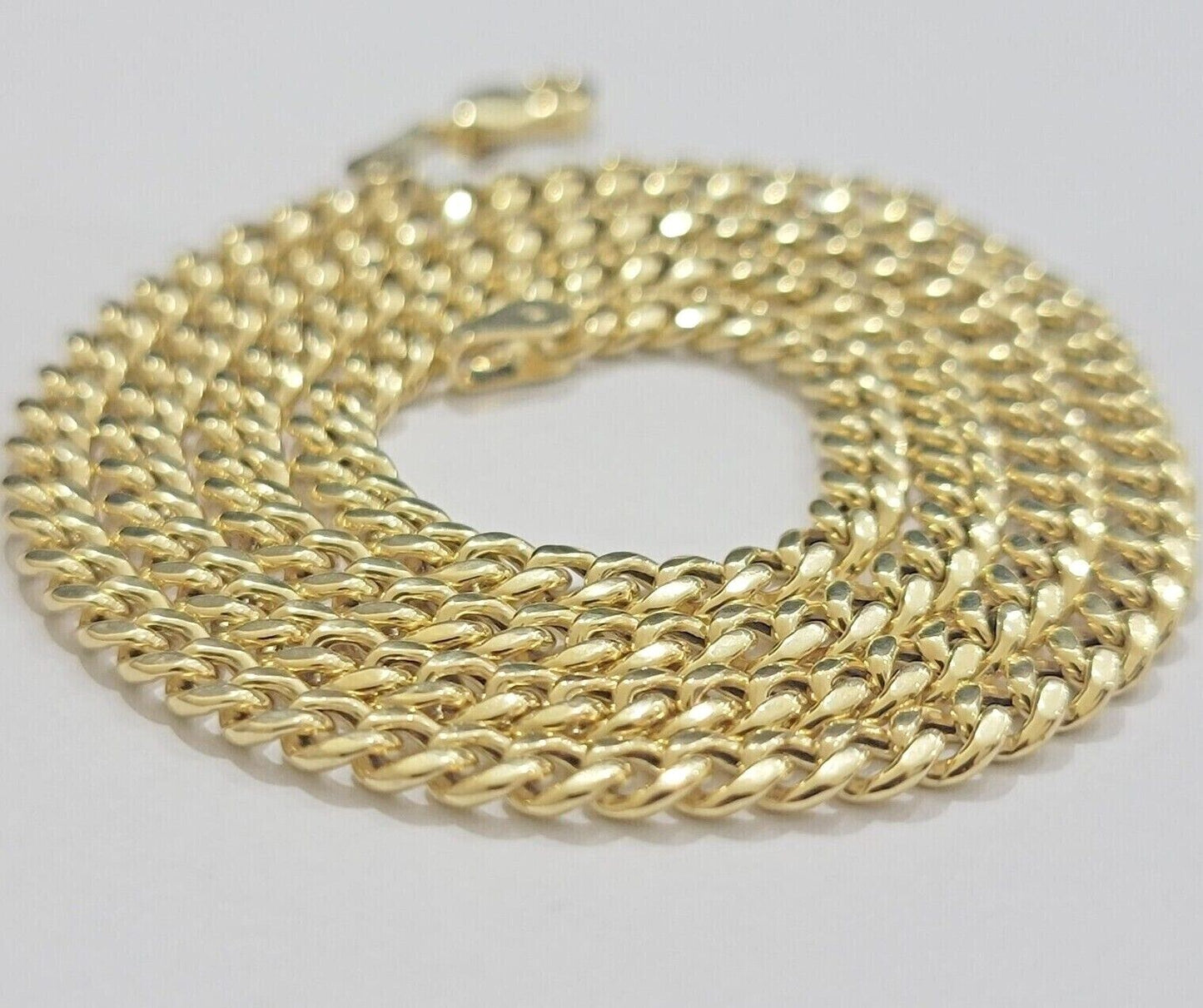 Real 10k Yellow Gold chain Miami Cuban Link 4mm STRONG Necklace For Pendant 10kt - Reva Jeweler