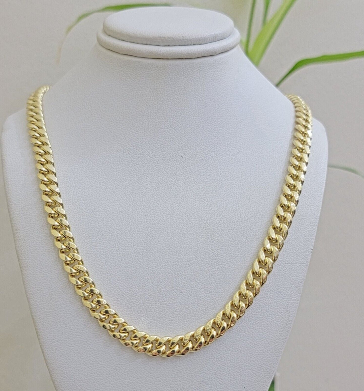 Real 10k Yellow Gold Chain Necklace 7mm Miami Cuban Link 20 inch Men Women 10KT - Reva Jeweler