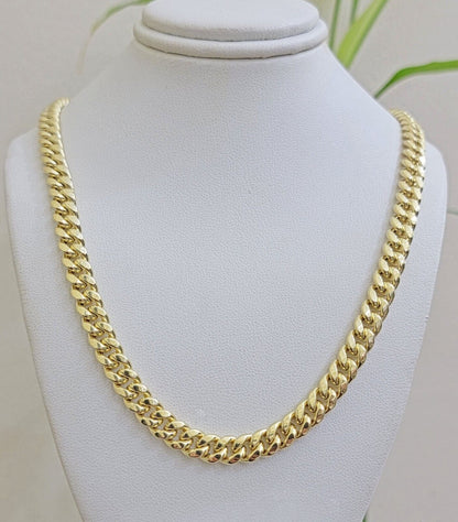 Real 10k Yellow Gold Chain Necklace 7mm Miami Cuban Link 20 inch Men Women 10KT - Reva Jeweler