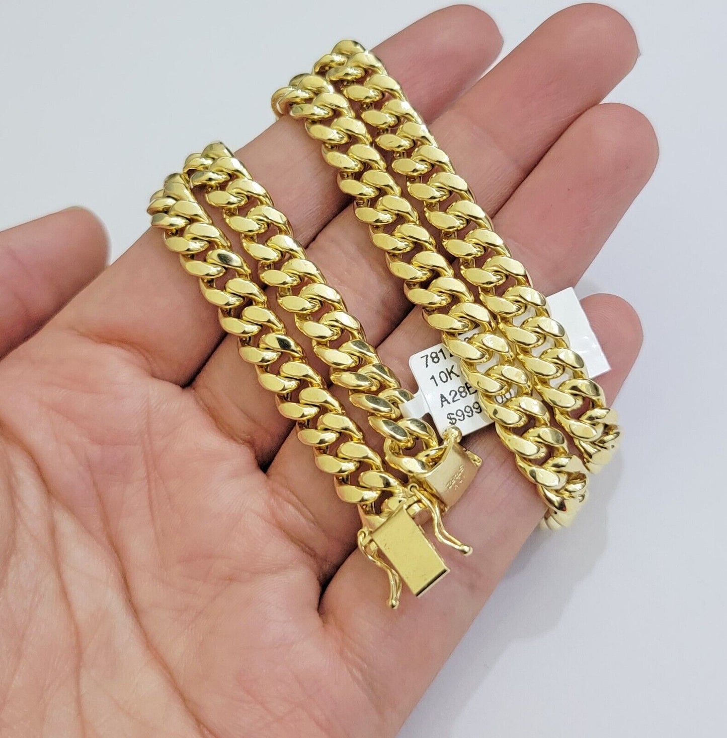 Real 10k Yellow Gold Chain Necklace 7mm Miami Cuban Link 20 inch Men Women 10KT - Reva Jeweler
