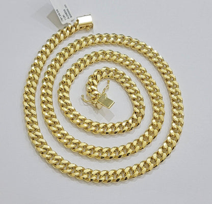 Real 10k Yellow Gold Chain Necklace 7mm Miami Cuban Link 20 inch Men Women 10KT - Reva Jeweler