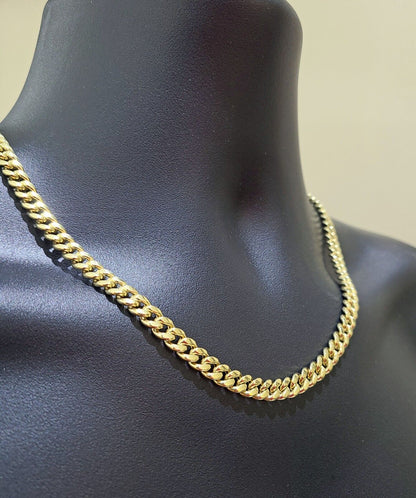 Real 10k Yellow Gold Chain Necklace 7mm Miami Cuban Link 20 inch Men Women 10KT - Reva Jeweler
