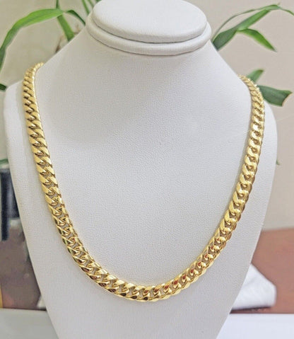 Real 10k Yellow Gold Chain necklace Miami Cuban Link 7mm 20" 22" 24 Inch 10KT - Reva Jeweler