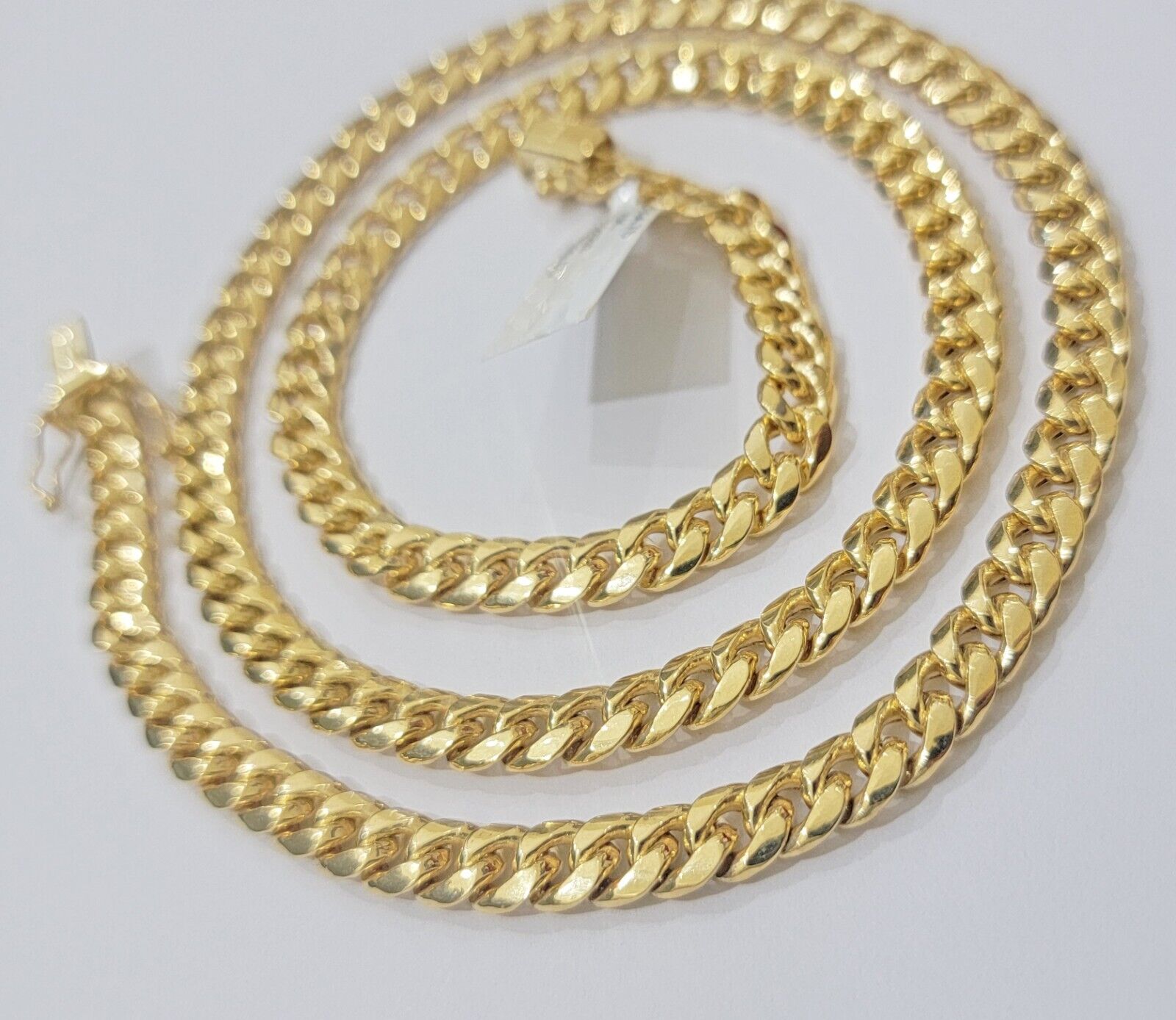 Real 10k Yellow Gold Chain necklace Miami Cuban Link 7mm 20" 22" 24 Inch 10KT - Reva Jeweler