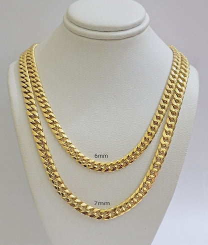 Real 10k Yellow Gold Chain necklace Miami Cuban Link 7mm 20" 22" 24 Inch 10KT - Reva Jeweler