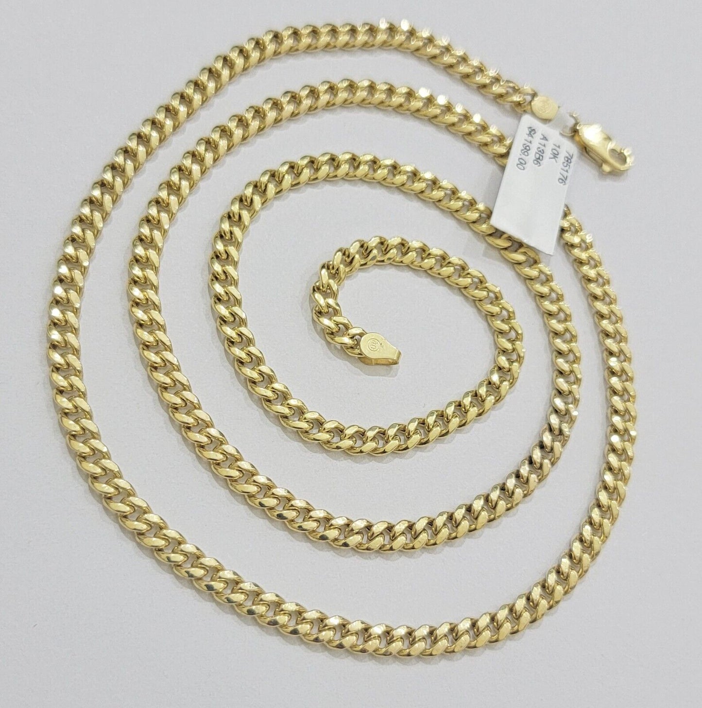 Real 10K Yellow Gold Chain Necklace Miami Cuban Link Chain 4.5mm 18" - 26'' Inch - Reva Jeweler