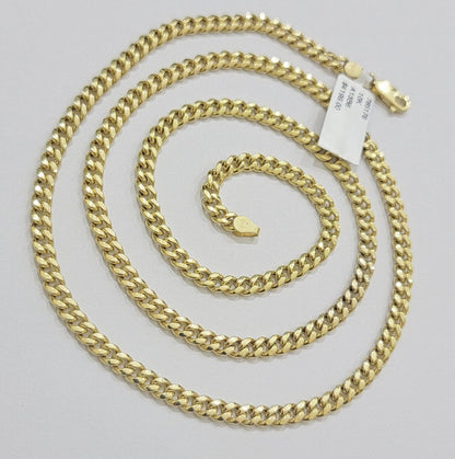 Real 10K Yellow Gold Chain Necklace Miami Cuban Link Chain 4.5mm 18" - 26'' Inch - Reva Jeweler
