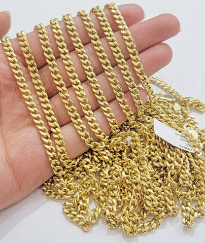 Real 10K Yellow Gold Chain Necklace Miami Cuban Link Chain 4.5mm 18" - 26'' Inch - Reva Jeweler