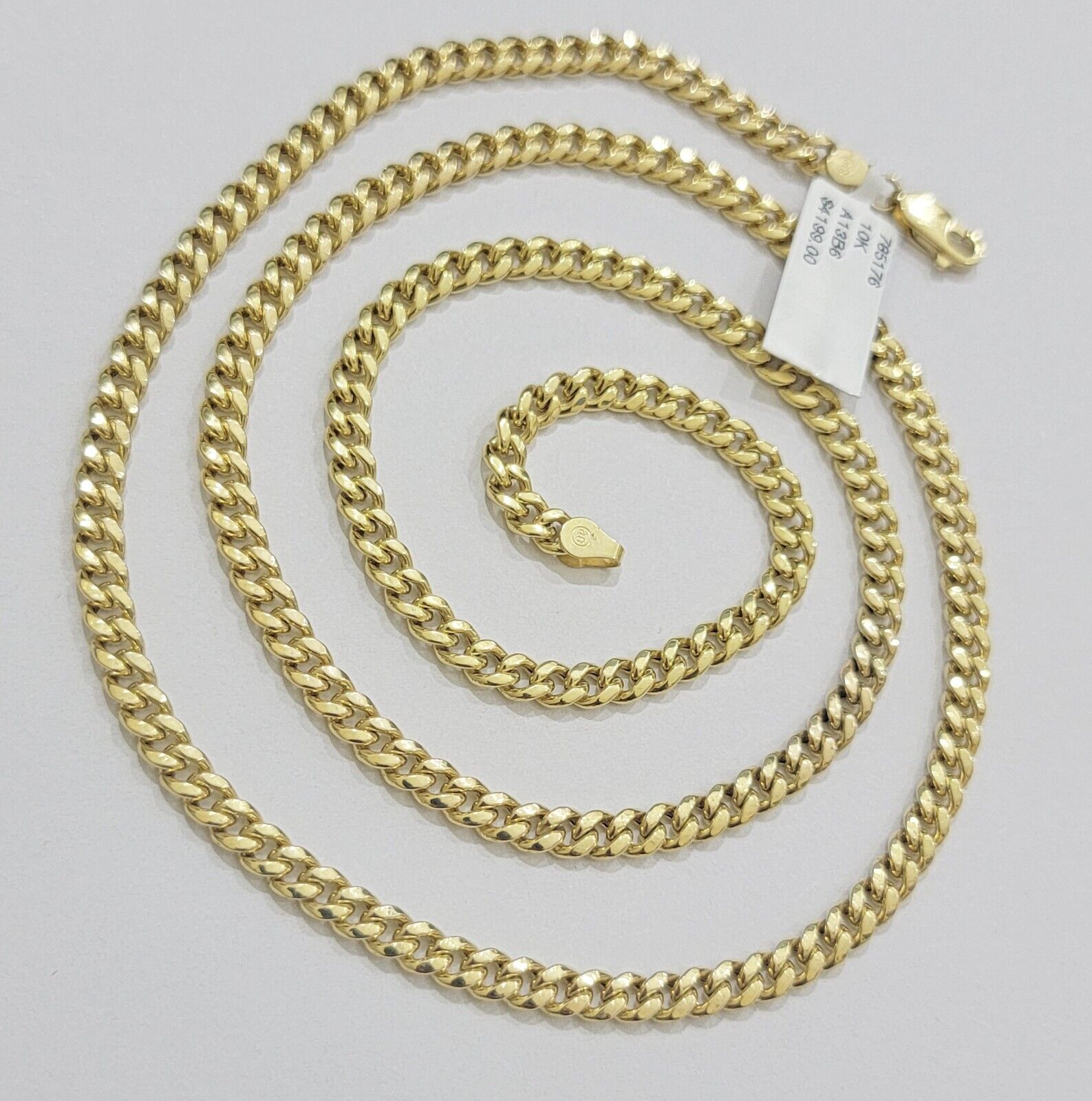 Real 10K Yellow Gold Chain Necklace Miami Cuban Link Chain 4.5mm 18" - 26'' Inch - Reva Jeweler