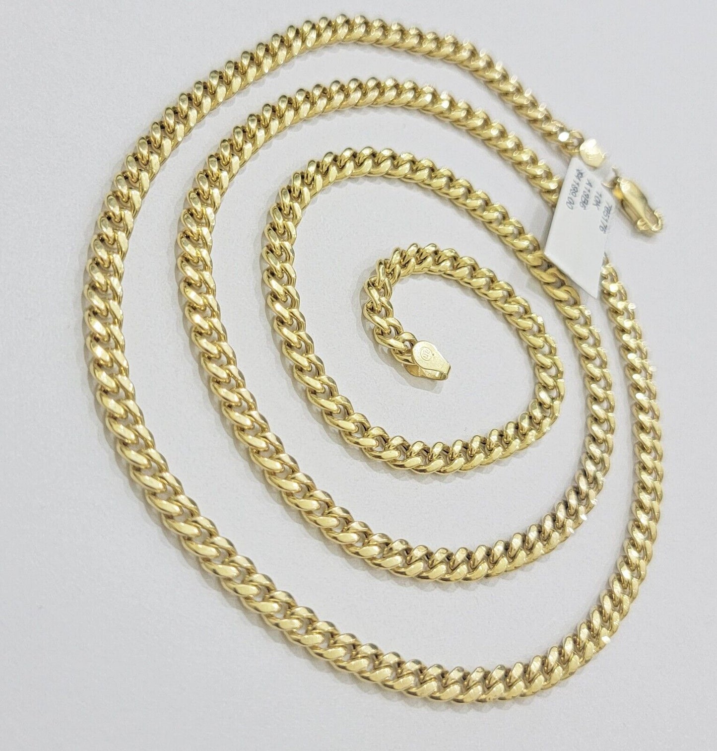 Real 10K Yellow Gold Chain Necklace Miami Cuban Link Chain 4.5mm 18" - 26'' Inch - Reva Jeweler