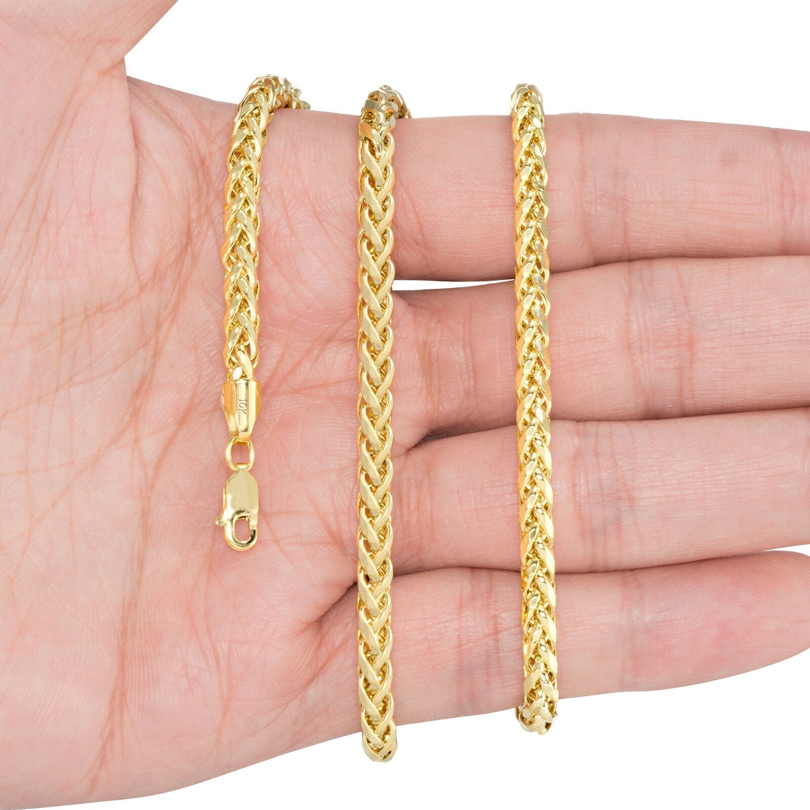 Real 10K Yellow Gold Chain Necklace Wheat Palm Spiga 16" - 30 Inch Hollow 4mm - Reva Jeweler