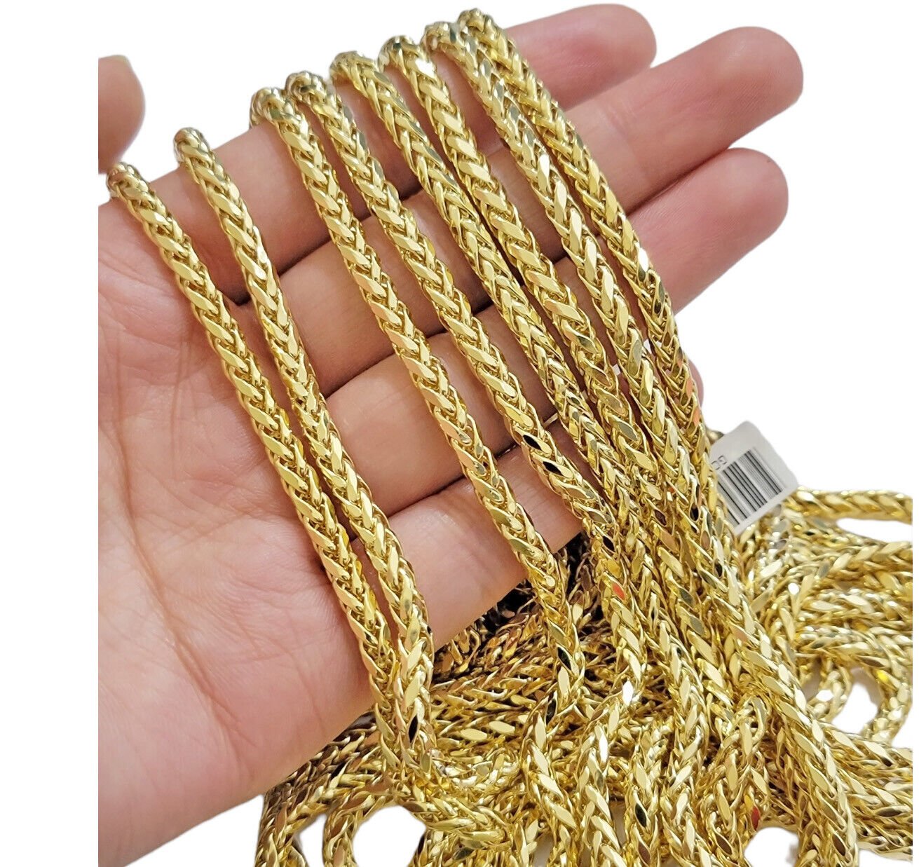 Real 10K Yellow Gold Chain Necklace Wheat Palm Spiga 16" - 30 Inch Hollow 4mm - Reva Jeweler