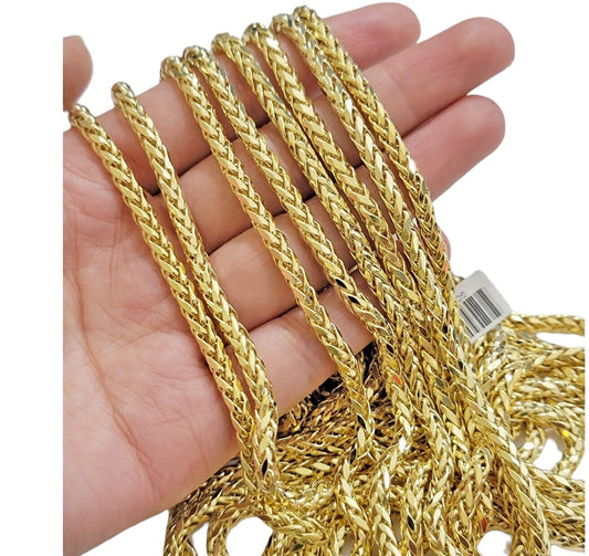 Real 10K Yellow Gold Chain Necklace Wheat Palm Spiga 16" - 30 Inch Hollow 4mm - Reva Jeweler