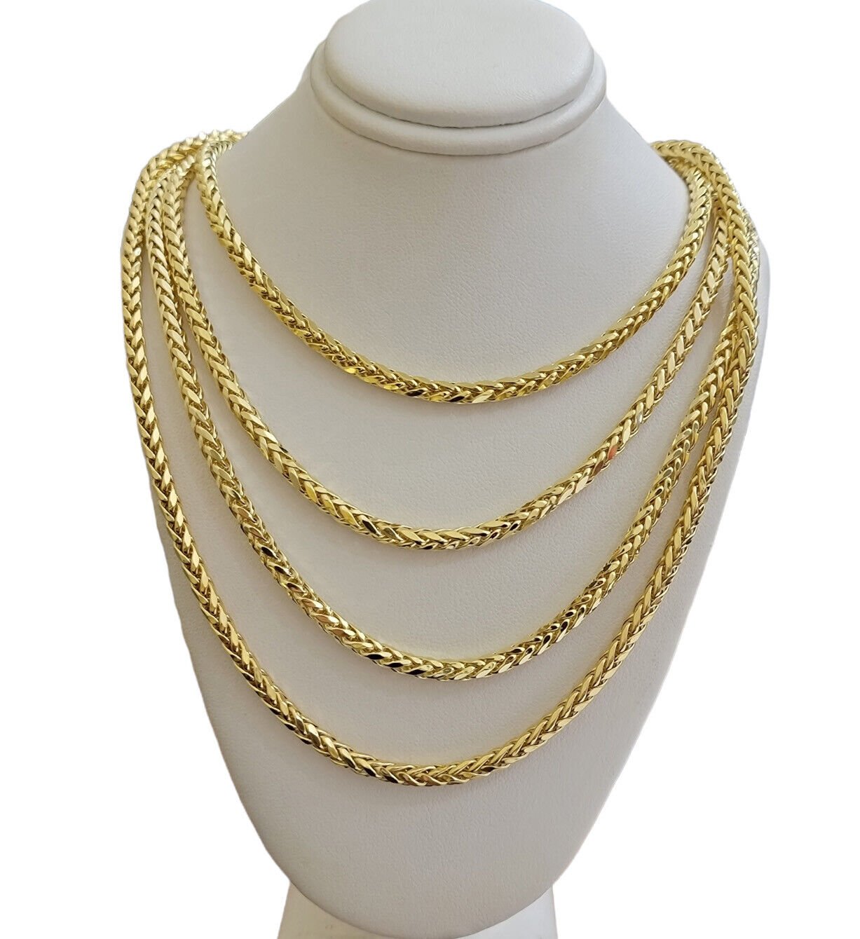Real 10K Yellow Gold Chain Necklace Wheat Palm Spiga 16" - 30 Inch Hollow 4mm - Reva Jeweler