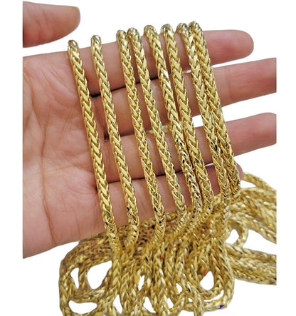 Real 10K Yellow Gold Chain Necklace Wheat Palm Spiga 16" - 30 Inch Hollow 4mm - Reva Jeweler