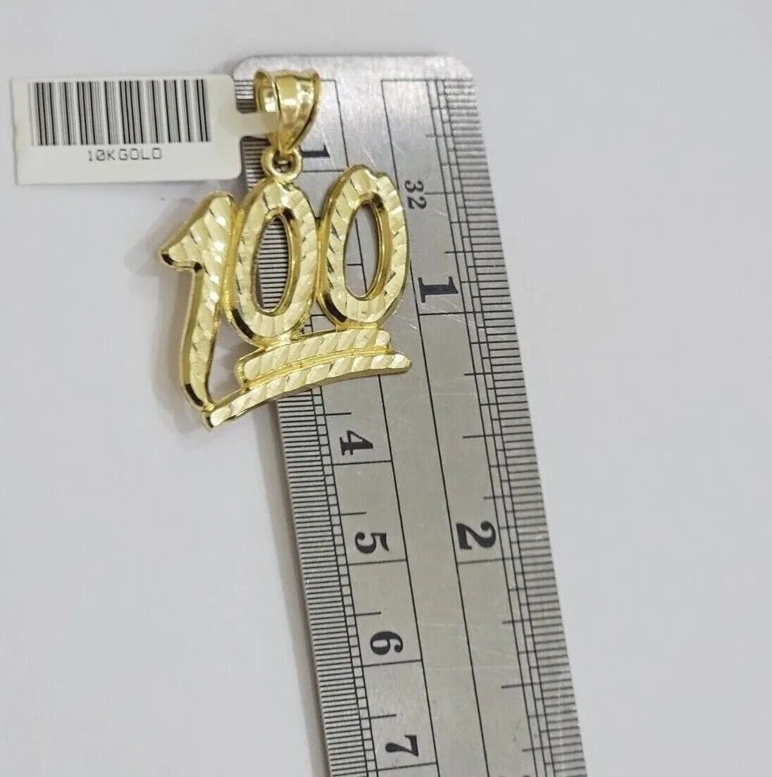REAL 10k Yellow Gold Charm 100 pendant With Diamond Cuts For Mens - Reva Jeweler