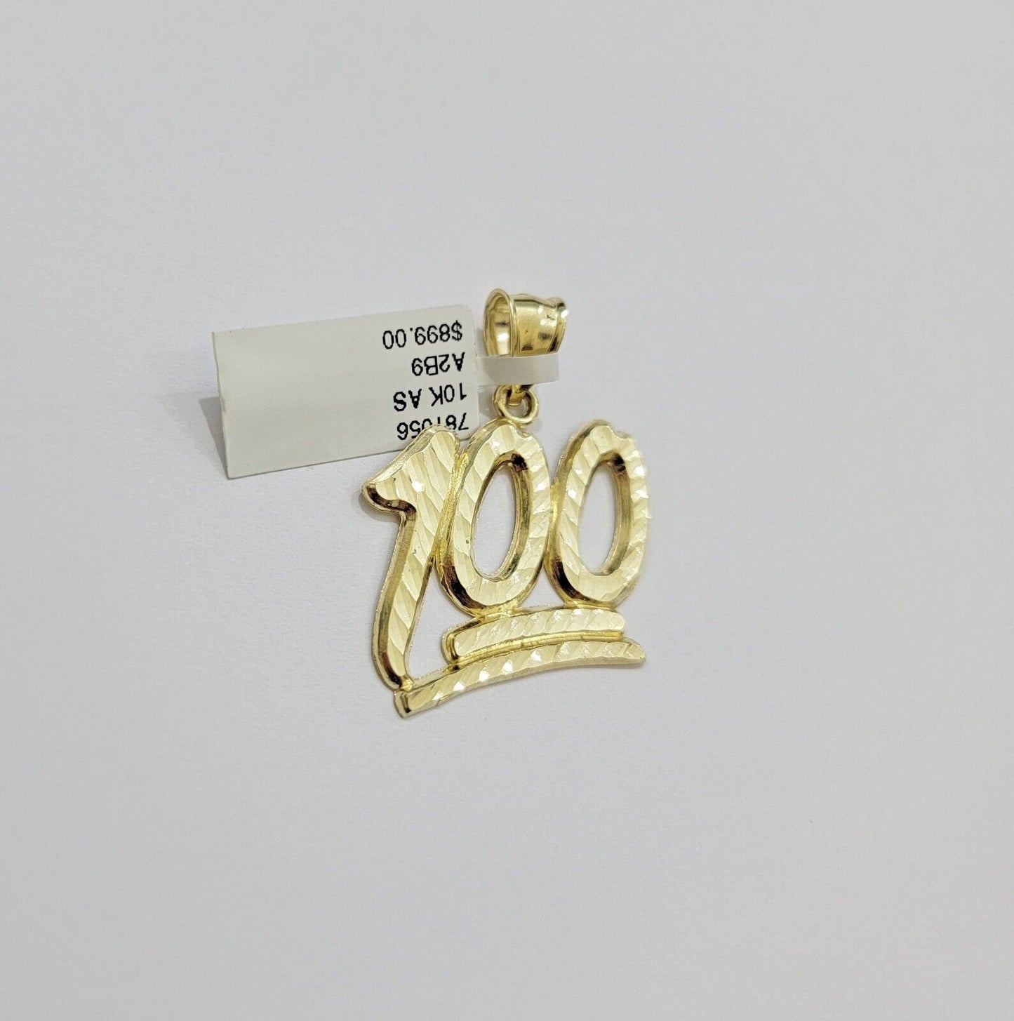 REAL 10k Yellow Gold Charm 100 pendant With Diamond Cuts For Mens - Reva Jeweler