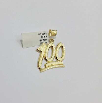 REAL 10k Yellow Gold Charm 100 pendant With Diamond Cuts For Mens - Reva Jeweler