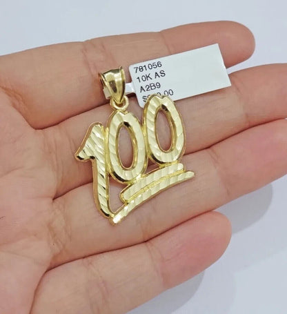 REAL 10k Yellow Gold Charm 100 pendant With Diamond Cuts For Mens - Reva Jeweler