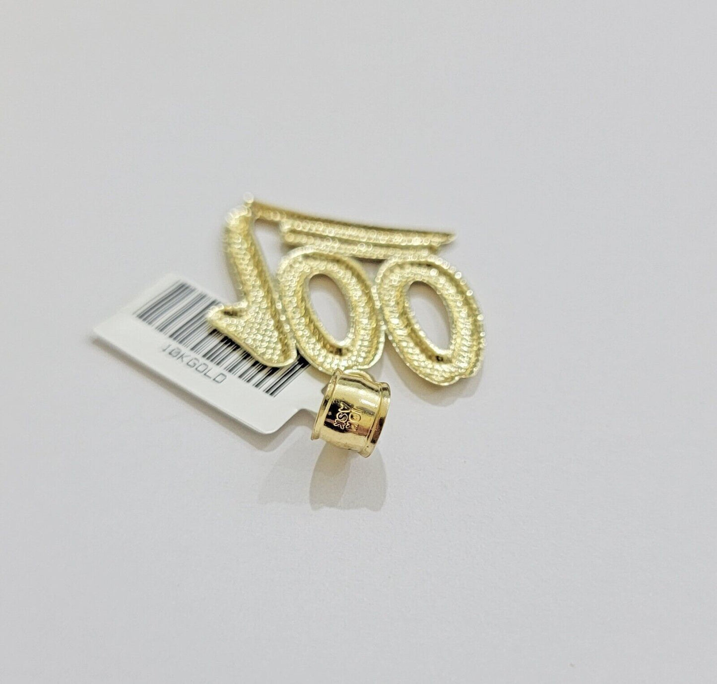 REAL 10k Yellow Gold Charm 100 pendant With Diamond Cuts For Mens - Reva Jeweler