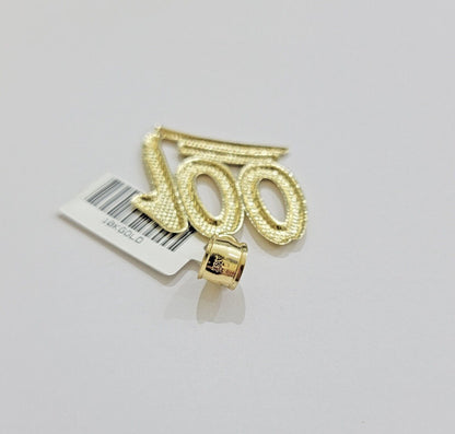 REAL 10k Yellow Gold Charm 100 pendant With Diamond Cuts For Mens - Reva Jeweler