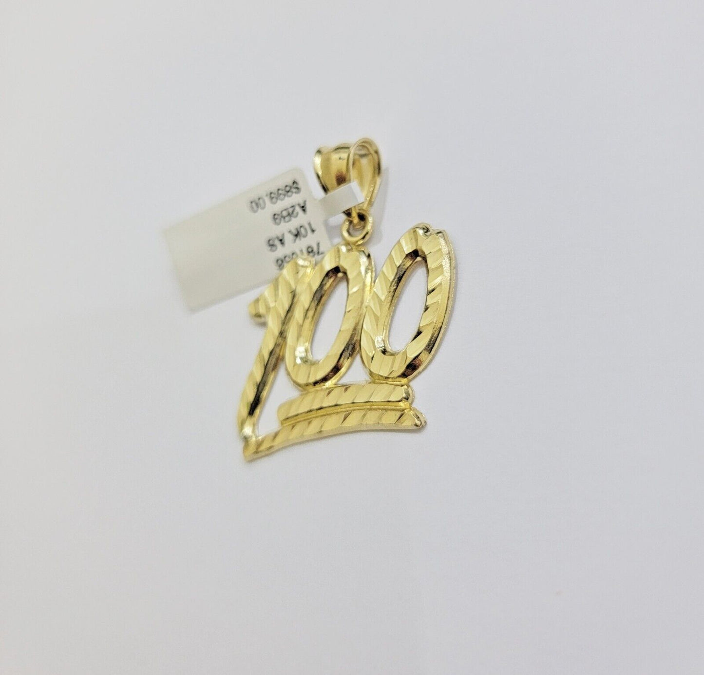 REAL 10k Yellow Gold Charm 100 pendant With Diamond Cuts For Mens - Reva Jeweler