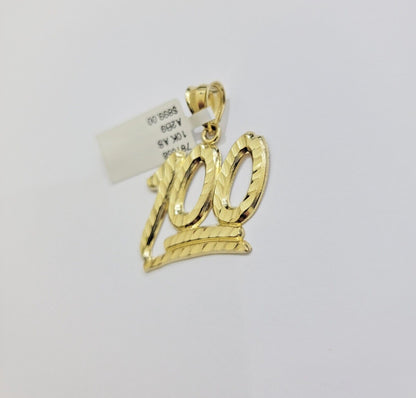 REAL 10k Yellow Gold Charm 100 pendant With Diamond Cuts For Mens - Reva Jeweler