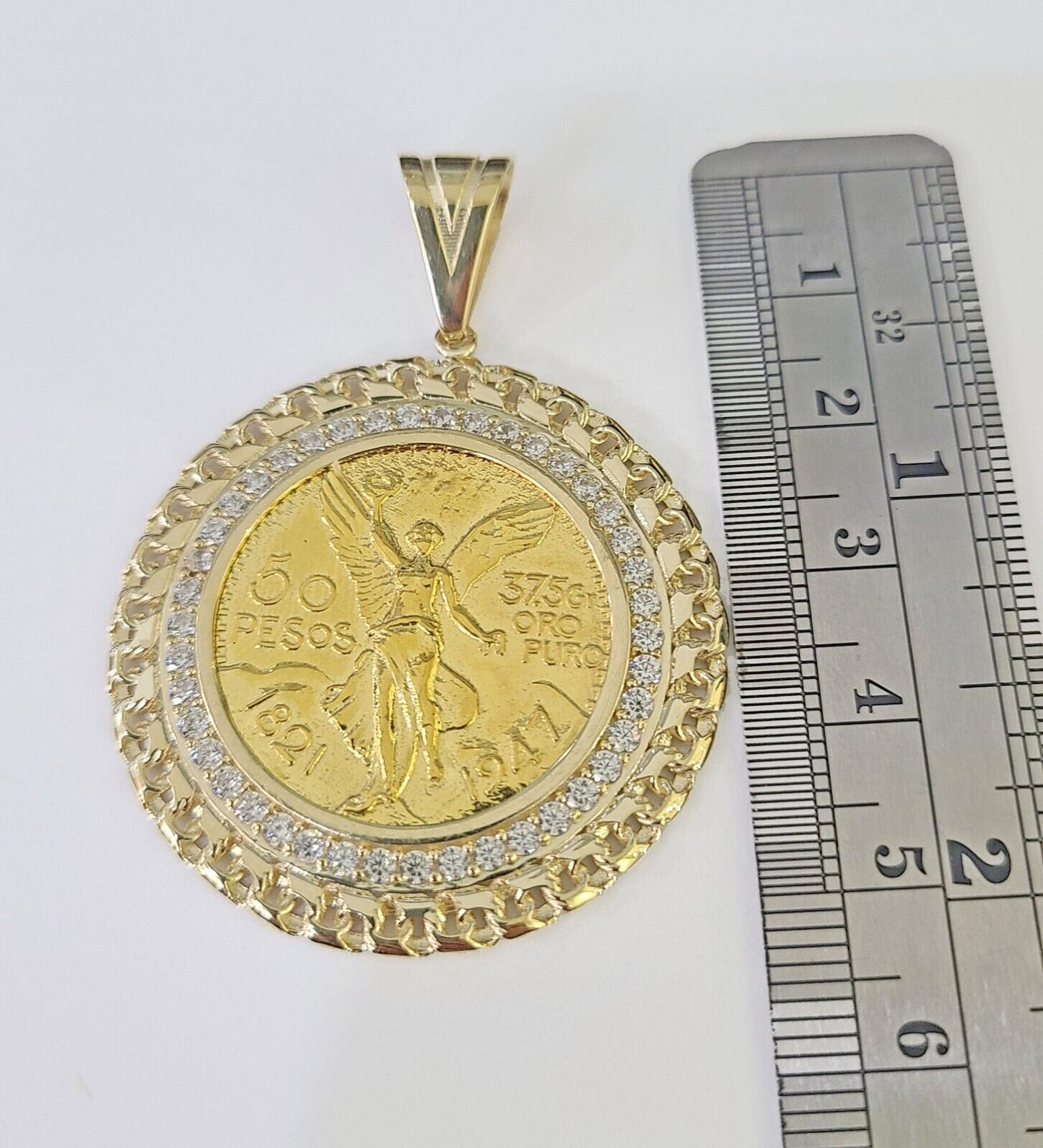 REAL 10k Yellow Gold Charm Centenario Style Coin in Bezel 50 Pesos 1947 For Men - GoldenlinQ