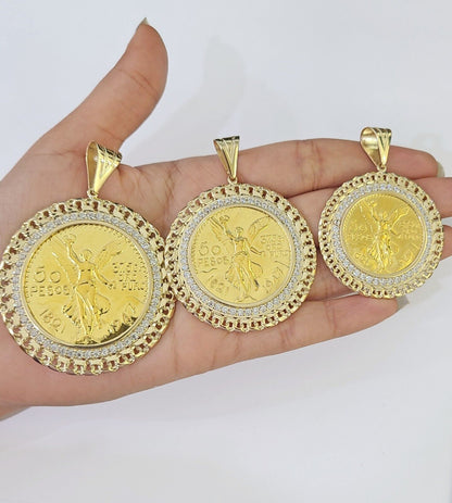 REAL 10k Yellow Gold Charm Centenario Style Coin in Bezel 50 Pesos 1947 For Men - GoldenlinQ
