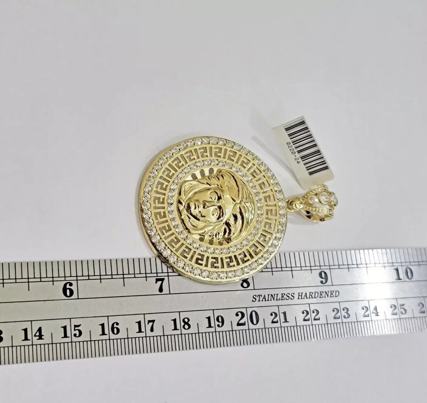 Real 10k Yellow Gold Charm Pendant Circular Round Head With Stones Unique Design - Reva Jeweler