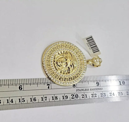 Real 10k Yellow Gold Charm Pendant Circular Round Head With Stones Unique Design - Reva Jeweler