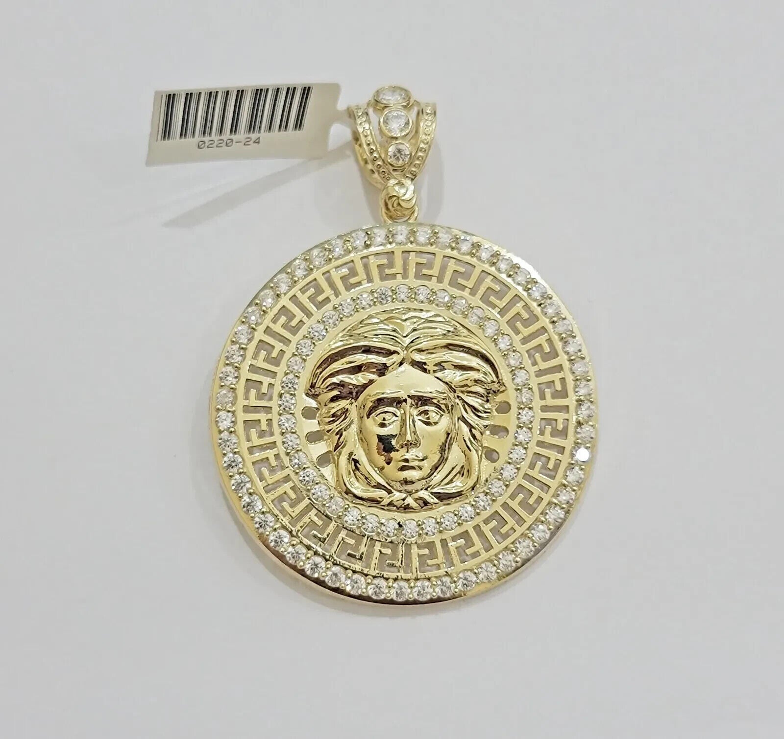 Real 10k Yellow Gold Charm Pendant Circular Round Head With Stones Unique Design - Reva Jeweler