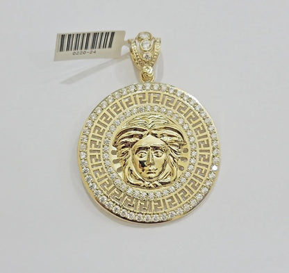 Real 10k Yellow Gold Charm Pendant Circular Round Head With Stones Unique Design - Reva Jeweler