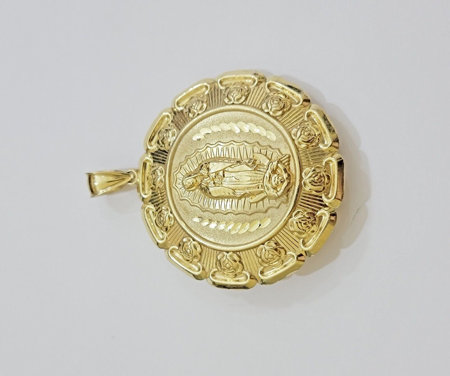 Real 10k Yellow Gold Charm Pendant Jesus Head Face & Virgin Mary 10KT For Men's - Reva Jeweler