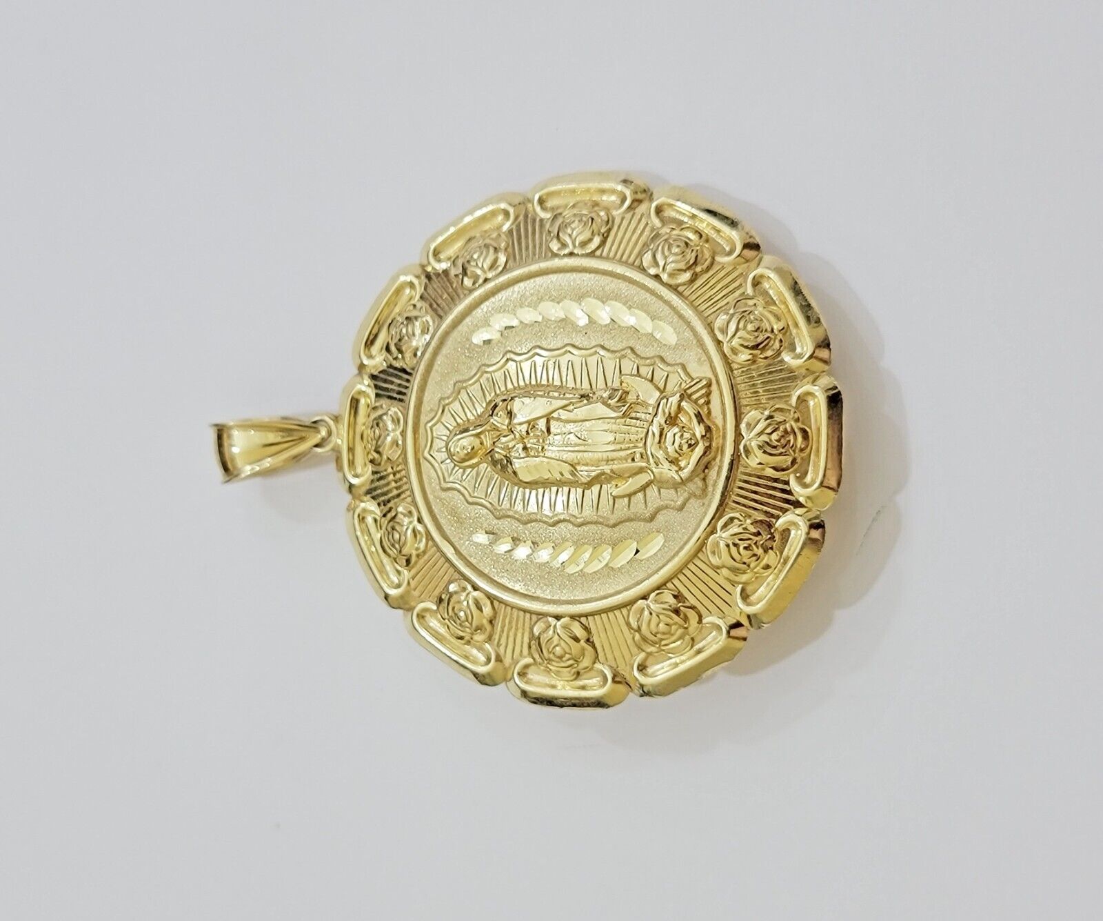 Real 10k Yellow Gold Charm Pendant Jesus Head Face & Virgin Mary 10KT For Men's - Reva Jeweler