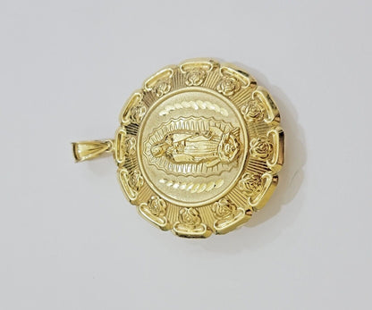 Real 10k Yellow Gold Charm Pendant Jesus Head Face & Virgin Mary 10KT For Men's - Reva Jeweler