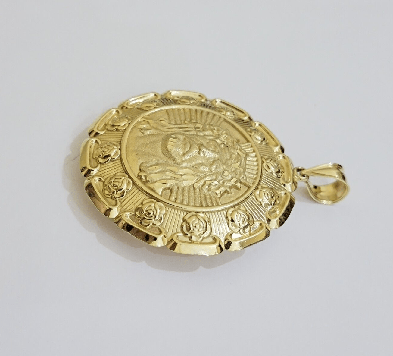 Real 10k Yellow Gold Charm Pendant Jesus Head Face & Virgin Mary 10KT For Men's - Reva Jeweler