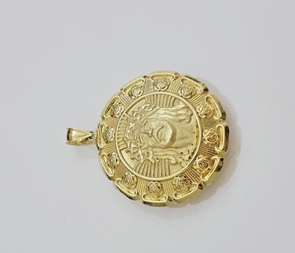 Real 10k Yellow Gold Charm Pendant Jesus Head Face & Virgin Mary 10KT For Men's - Reva Jeweler