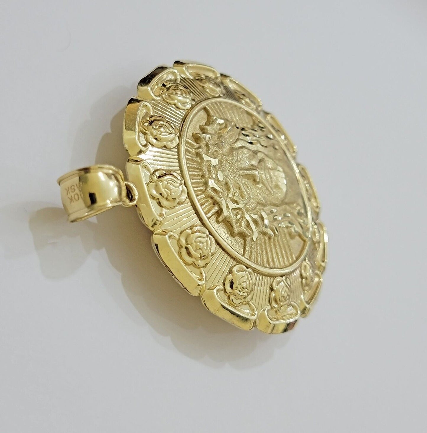Real 10k Yellow Gold Charm Pendant Jesus Head Face & Virgin Mary 10KT For Men's - Reva Jeweler