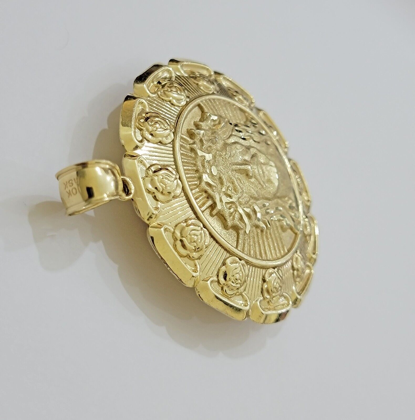 Real 10k Yellow Gold Charm Pendant Jesus Head Face & Virgin Mary 10KT For Men's - Reva Jeweler