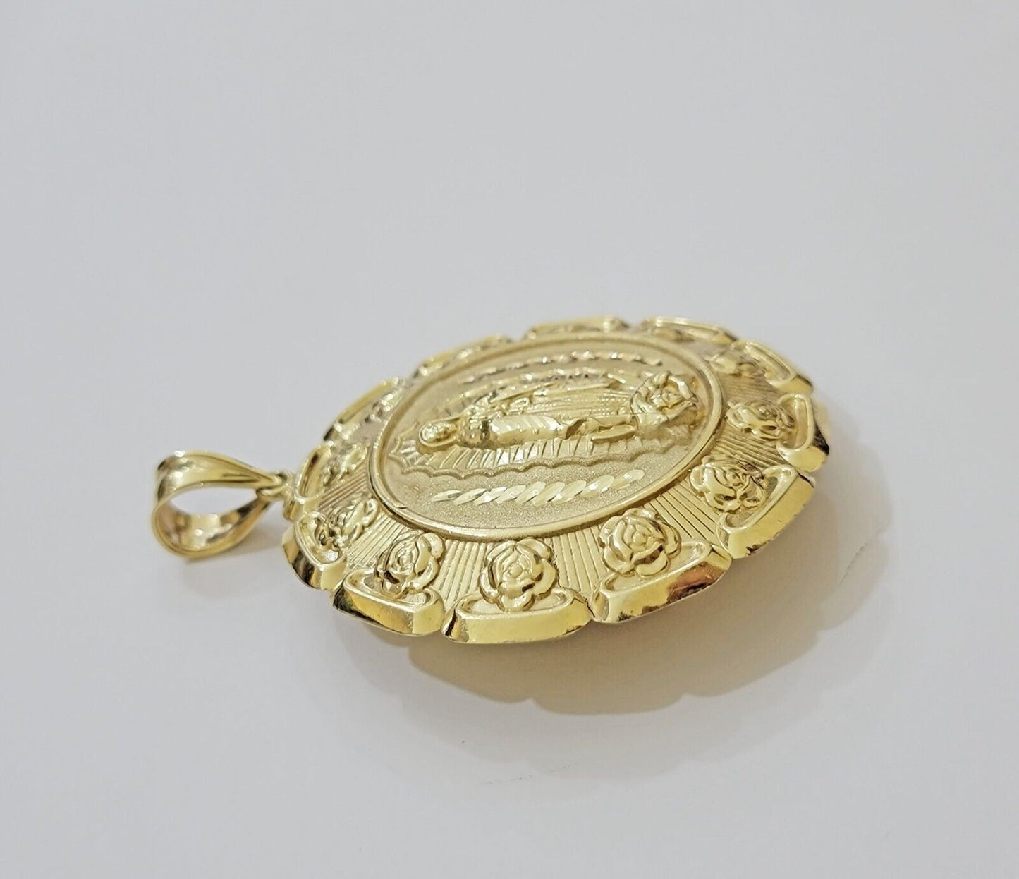 Real 10k Yellow Gold Charm Pendant Jesus Head Face & Virgin Mary 10KT For Men's - Reva Jeweler