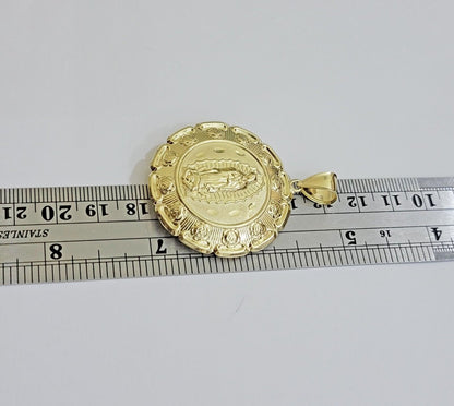 Real 10k Yellow Gold Charm Pendant Jesus Head Face & Virgin Mary 2 Inch 10KT Men - Reva Jeweler
