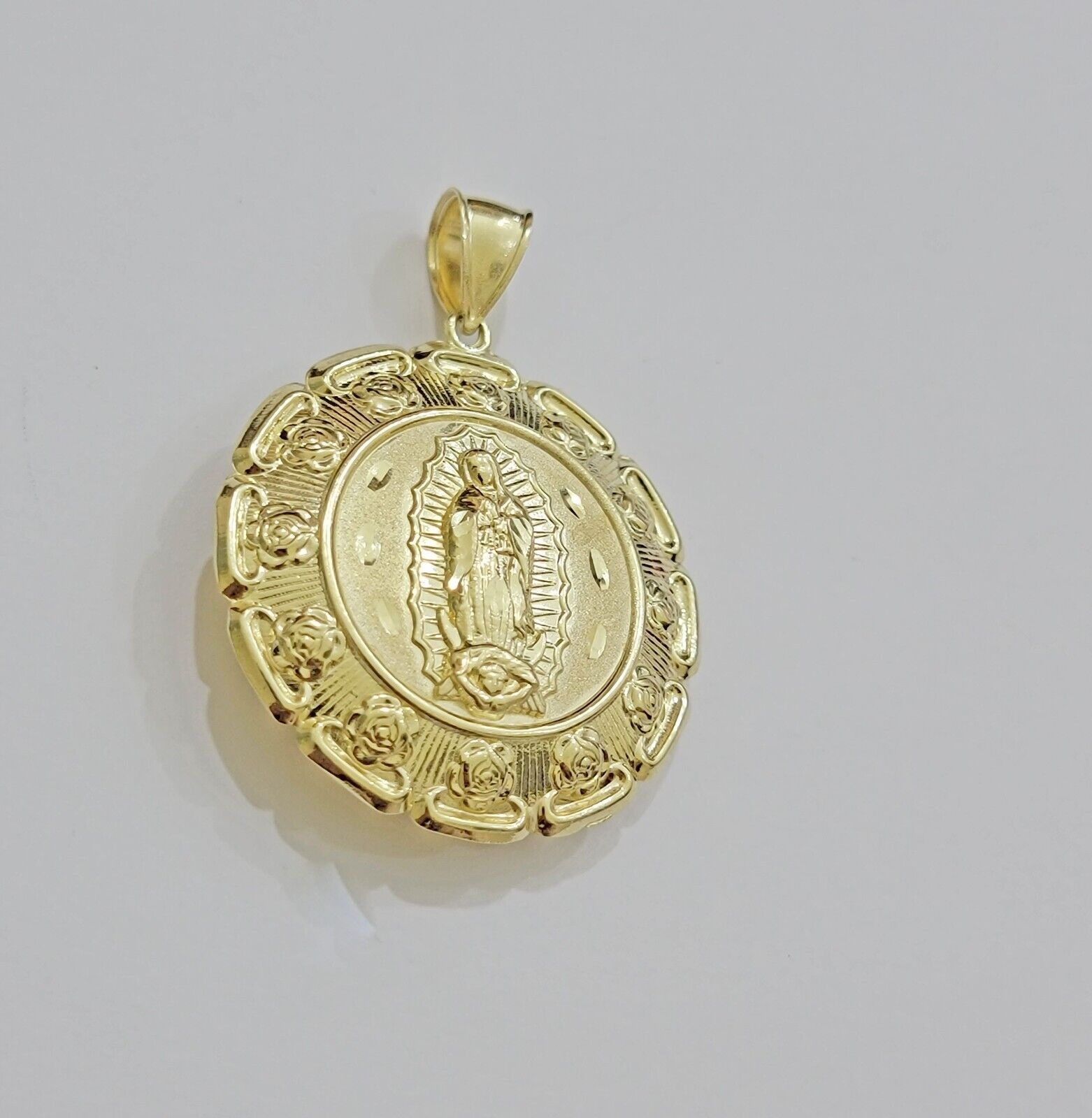 Real 10k Yellow Gold Charm Pendant Jesus Head Face & Virgin Mary 2 Inch 10KT Men - Reva Jeweler