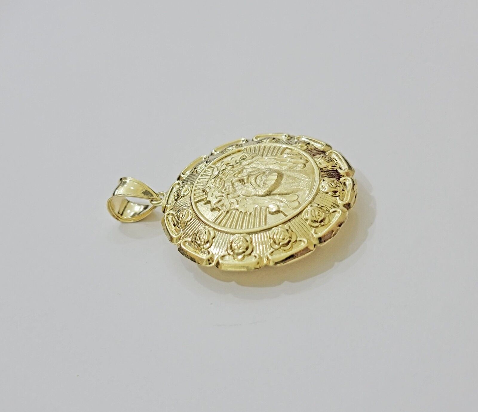Real 10k Yellow Gold Charm Pendant Jesus Head Face & Virgin Mary 2 Inch 10KT Men - Reva Jeweler