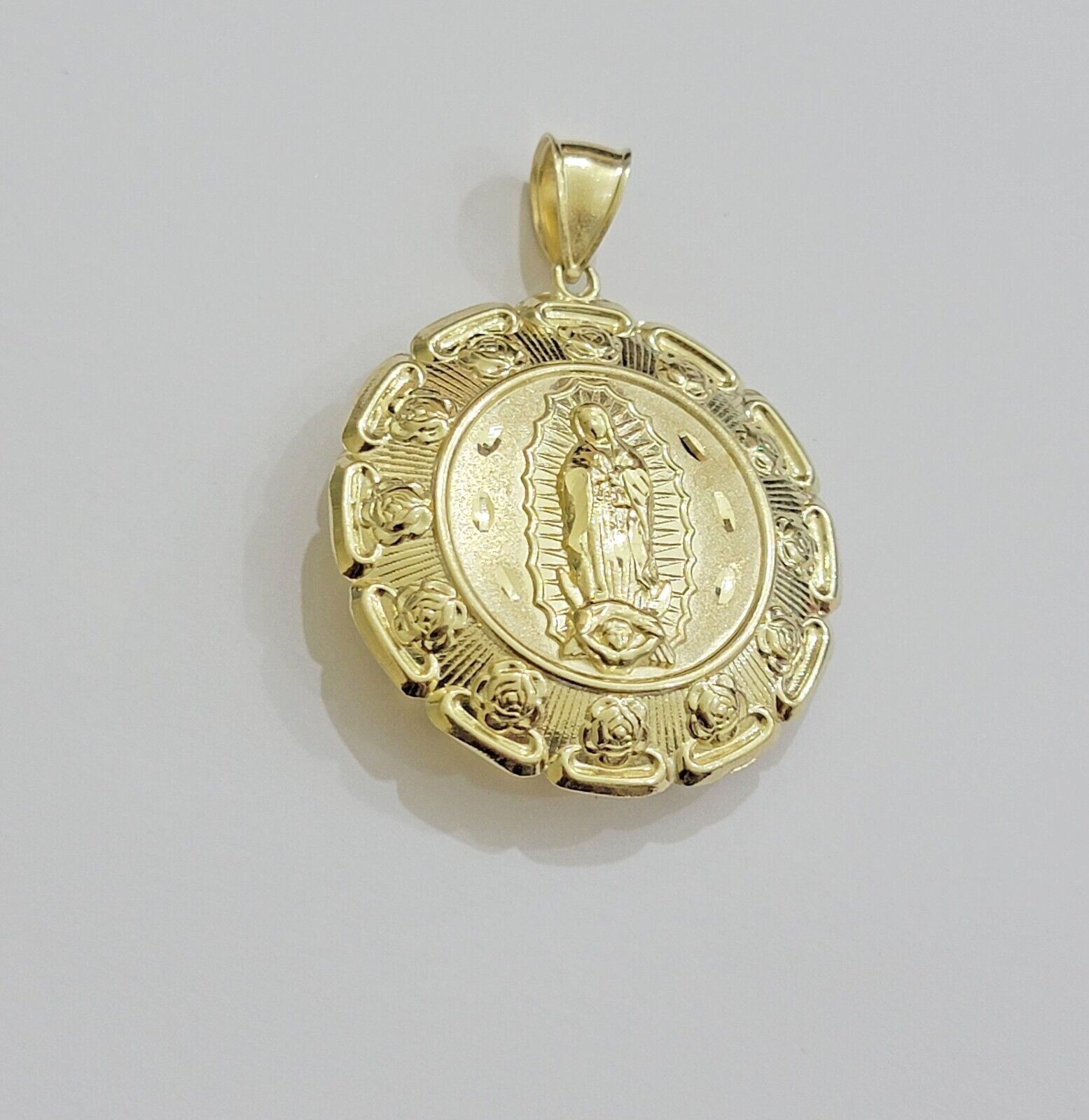 Real 10k Yellow Gold Charm Pendant Jesus Head Face & Virgin Mary 2 Inch 10KT Men - Reva Jeweler